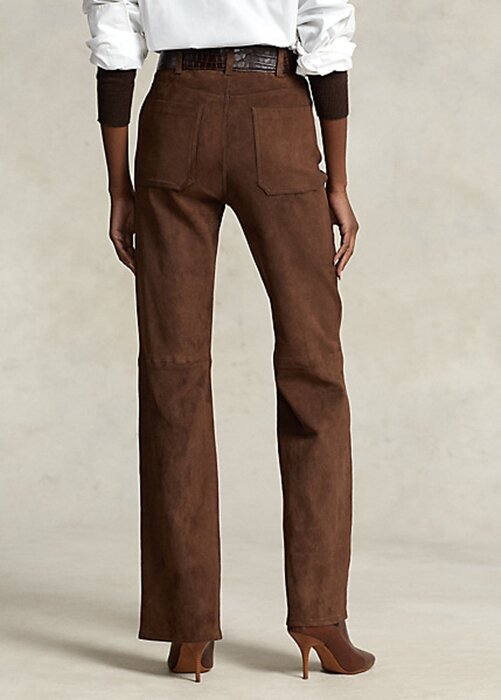 Naisten suklaahousut, Ralph Lauren lampaannahkaiset mokkanahkaiset taskuhousut Naisten suklaahousut, Ralph Lauren lampaannahkaiset mokkanahkaiset taskuhousut