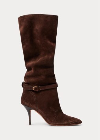 Naisten suklaata Ralph Lauren Zoe Tall Sueded vasikanahkaiset saappaat
