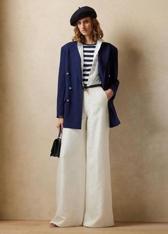 Naisten valkoiset Ralph Lauren Elaine Silk Shantung leveälahkeiset housut Naisten valkoiset Ralph Lauren Elaine Silk Shantung leveälahkeiset housut