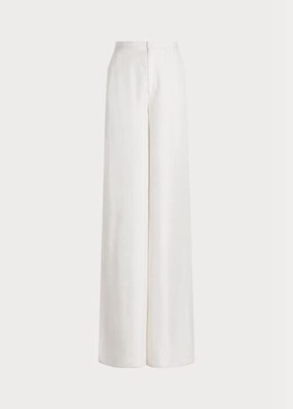 Naisten valkoiset Ralph Lauren Elaine Silk Shantung leveälahkeiset housut Naisten valkoiset Ralph Lauren Elaine Silk Shantung leveälahkeiset housut