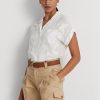 Naisten valkoiset Ralph Lauren Eyelet Voile lyhythihaiset puserot Naisten valkoiset Ralph Lauren Eyelet Voile lyhythihaiset puserot