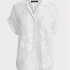 Naisten valkoiset Ralph Lauren Eyelet Voile lyhythihaiset puserot Naisten valkoiset Ralph Lauren Eyelet Voile lyhythihaiset puserot