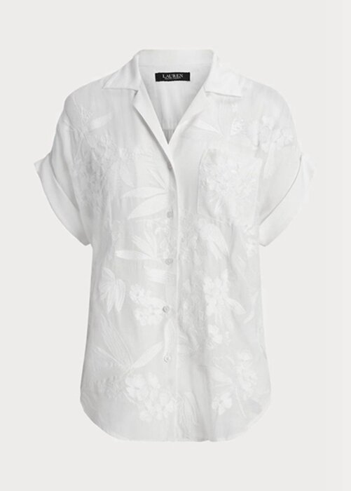 Naisten valkoiset Ralph Lauren Eyelet Voile lyhythihaiset puserot Naisten valkoiset Ralph Lauren Eyelet Voile lyhythihaiset puserot