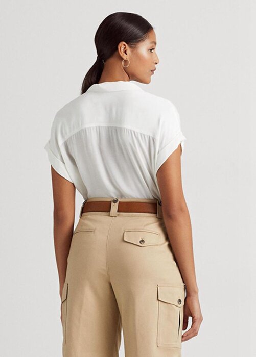 Naisten valkoiset Ralph Lauren Eyelet Voile lyhythihaiset puserot Naisten valkoiset Ralph Lauren Eyelet Voile lyhythihaiset puserot