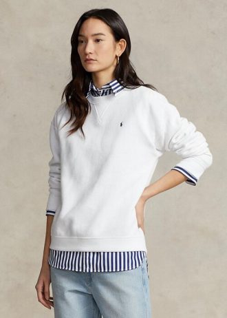 Naisten valkoiset Ralph Lauren -fleece-neulepuserot Naisten valkoiset Ralph Lauren -fleece-neulepuserot