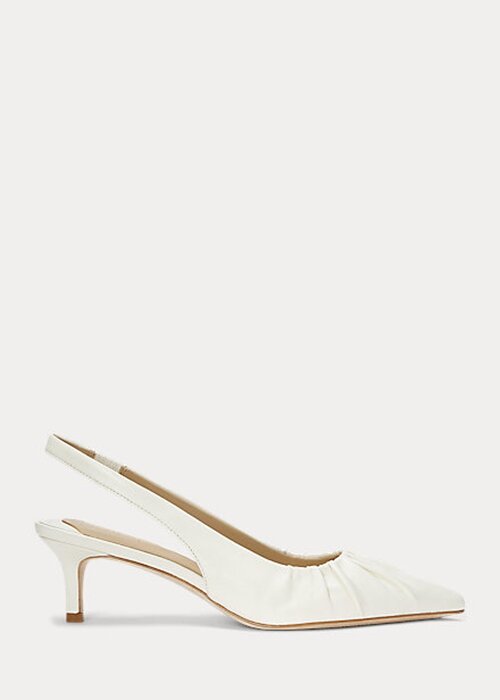 Naisten valkoiset Ralph Lauren Lolah Nappan nahkaiset Slingback-korkokengät Naisten valkoiset Ralph Lauren Lolah Nappan nahkaiset Slingback-korkokengät