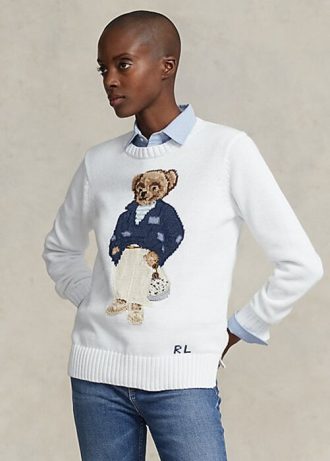 Naisten valkoiset Ralph Lauren Polo Bear -puuvillapuserot Naisten valkoiset Ralph Lauren Polo Bear -puuvillapuserot