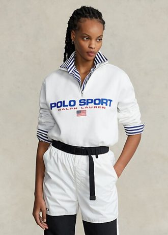 Naisten valkoiset Ralph Lauren Polo Sport -fleece-puserot Naisten valkoiset Ralph Lauren Polo Sport -fleece-puserot