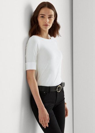 Naisten valkoiset Ralph Lauren -puuvillaneulepuserot Naisten valkoiset Ralph Lauren -puuvillaneulepuserot