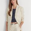 Naisten valkoiset Ralph Lauren -raidalliset pellavasekoite Twill Blazerit Naisten valkoiset Ralph Lauren -raidalliset pellavasekoite Twill Blazerit
