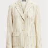 Naisten valkoiset Ralph Lauren -raidalliset pellavasekoite Twill Blazerit Naisten valkoiset Ralph Lauren -raidalliset pellavasekoite Twill Blazerit