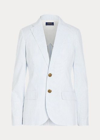 Naisten valkoiset Ralph Lauren Seersucker bleiserit Naisten valkoiset Ralph Lauren Seersucker bleiserit