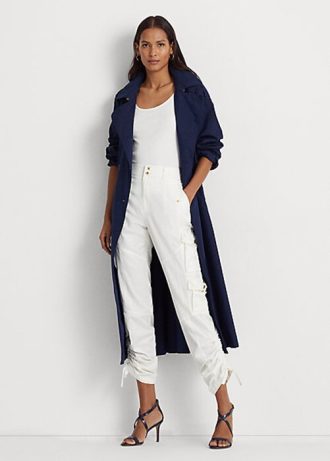 Naisten valkoiset Ralph Lauren Shantung Cargo -housut Naisten valkoiset Ralph Lauren Shantung Cargo -housut