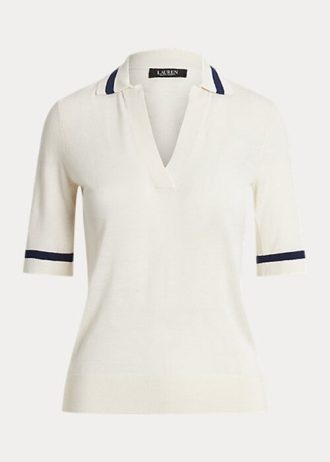 Naisten valkoiset Ralph Lauren Silk-Blend lyhythihaiset villapaidat Naisten valkoiset Ralph Lauren Silk-Blend lyhythihaiset villapaidat