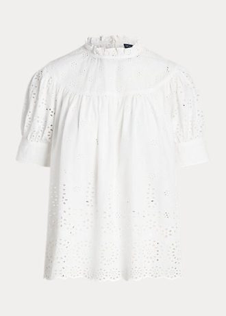 Naisten valkoiset Ralph Lauren -silmukalla brodeeratut puuvillatopit Naisten valkoiset Ralph Lauren -silmukalla brodeeratut puuvillatopit