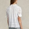 Naisten valkoiset Ralph Lauren -silmukalla brodeeratut puuvillatopit Naisten valkoiset Ralph Lauren -silmukalla brodeeratut puuvillatopit