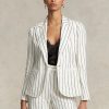 Naisten valkoiset Ralph Lauren Striped Pellava Jacquard-bleiserit Naisten valkoiset Ralph Lauren Striped Pellava Jacquard-bleiserit