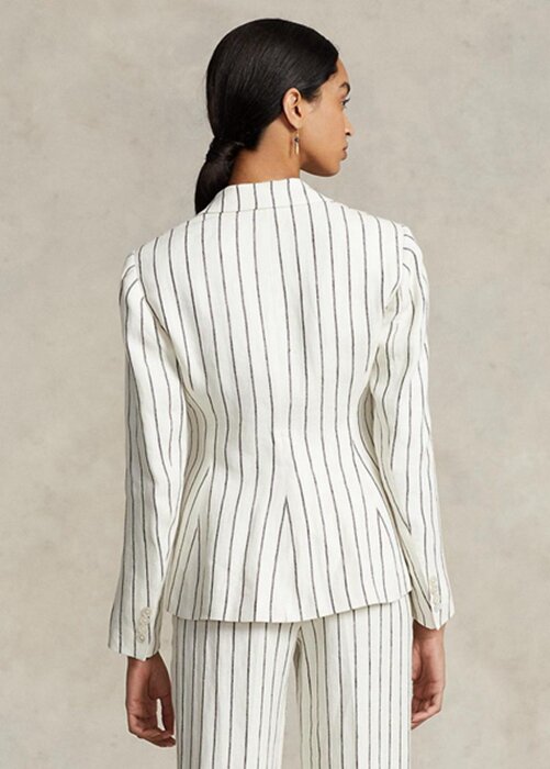 Naisten valkoiset Ralph Lauren Striped Pellava Jacquard-bleiserit Naisten valkoiset Ralph Lauren Striped Pellava Jacquard-bleiserit