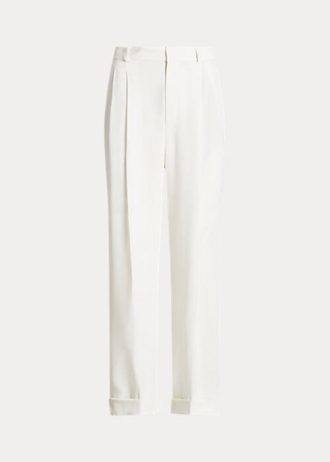 Naisten valkoiset Ralph Lauren suoralahkeiset satiinihousut Naisten valkoiset Ralph Lauren suoralahkeiset satiinihousut