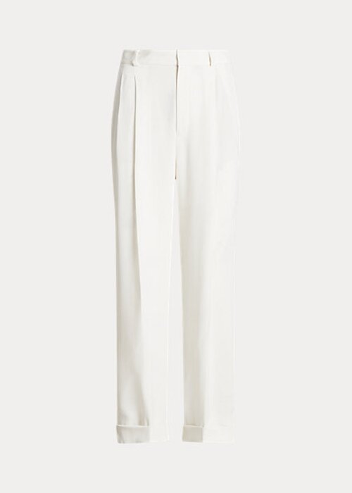 Naisten valkoiset Ralph Lauren suoralahkeiset satiinihousut Naisten valkoiset Ralph Lauren suoralahkeiset satiinihousut