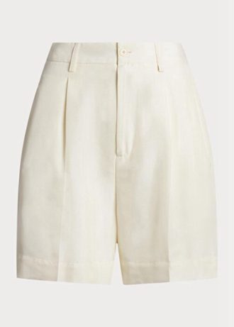 Naisten valkoiset Ralph Lauren Tracyn laskostetut silkkishortsit Naisten valkoiset Ralph Lauren Tracyn laskostetut silkkishortsit