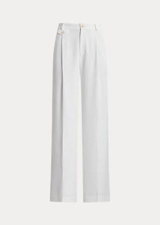 Naisten valkoiset Ralph Laurenin laskostetut Georgette-housut Naisten valkoiset Ralph Laurenin laskostetut Georgette-housut