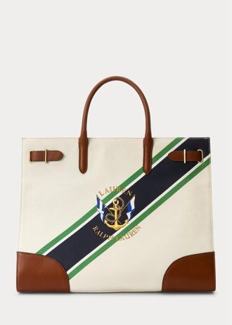 Natural/Graphic Stripe naisten Ralph Lauren Print Canvas Suuret Devyn Kangaskassit