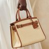 Natural naisten Ralph Lauren Raffia & Calfskin Medium RL50 käsilaukku