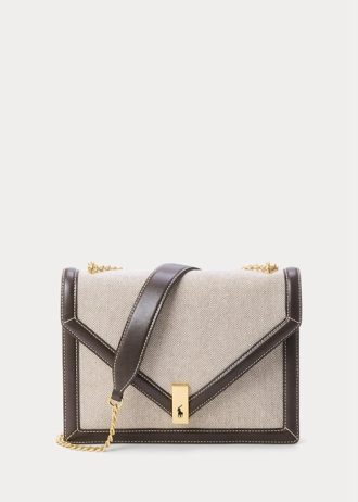 Natural / Tupakka Naisten Ralph Lauren Polo ID Canvas kirjekuori ketju Crossbody laukut