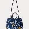 Nautical Rope Print naisten Ralph Lauren Crosshatch -nahkaiset suuret Hanna-laukut Nautical Rope Print naisten Ralph Lauren Crosshatch -nahkaiset suuret Hanna-laukut