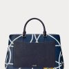 Nautical Rope Print naisten Ralph Lauren Crosshatch -nahkaiset suuret Hanna-laukut Nautical Rope Print naisten Ralph Lauren Crosshatch -nahkaiset suuret Hanna-laukut
