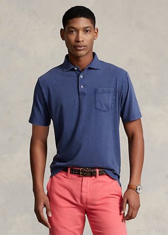 Navy Miesten Ralph Lauren Classic Fit puuvilla-pellava poolopaidat Navy Miesten Ralph Lauren Classic Fit puuvilla-pellava poolopaidat