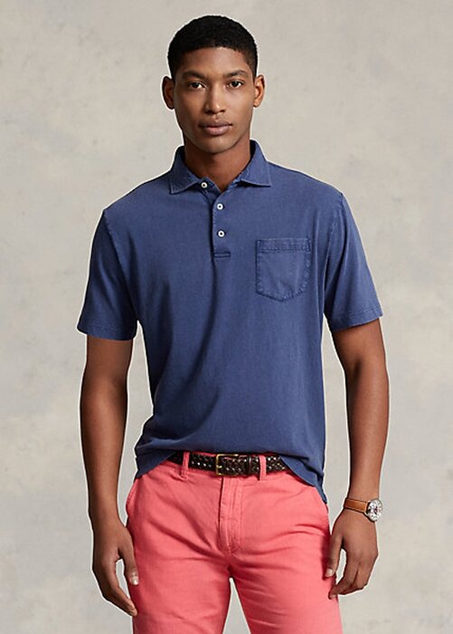 Navy Miesten Ralph Lauren Classic Fit puuvilla-pellava poolopaidat Navy Miesten Ralph Lauren Classic Fit puuvilla-pellava poolopaidat