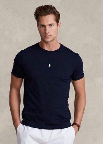 Navy Miesten Ralph Lauren Custom Slim Fit Crewneck T-paidat
