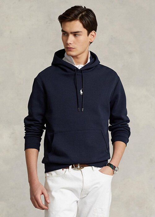 Navy miesten Ralph Lauren tuplaneulottu huppari Navy miesten Ralph Lauren tuplaneulottu huppari