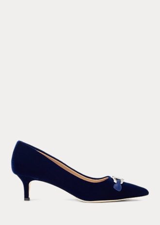 Navy naisten Ralph Lauren Amory samettikorkokengät Navy naisten Ralph Lauren Amory samettikorkokengät