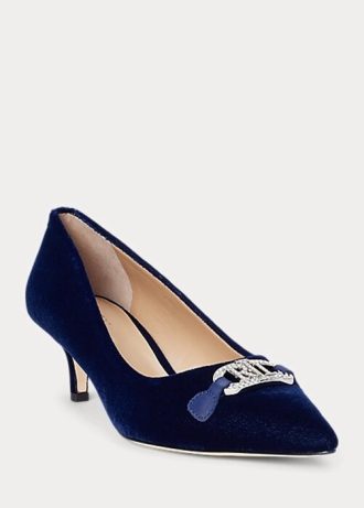 Navy naisten Ralph Lauren Amory samettikorkokengät Navy naisten Ralph Lauren Amory samettikorkokengät