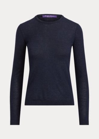 Navy naisten Ralph Lauren Cashmere Crewneck -neulepuserot Navy naisten Ralph Lauren Cashmere Crewneck -neulepuserot