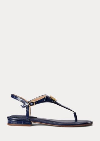 Navy naisten Ralph Lauren Ellington kohokuvioidut nahkasandaalit Navy naisten Ralph Lauren Ellington kohokuvioidut nahkasandaalit