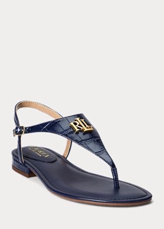 Navy naisten Ralph Lauren Ellington kohokuvioidut nahkasandaalit Navy naisten Ralph Lauren Ellington kohokuvioidut nahkasandaalit