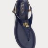 Navy naisten Ralph Lauren Ellington kohokuvioidut nahkasandaalit