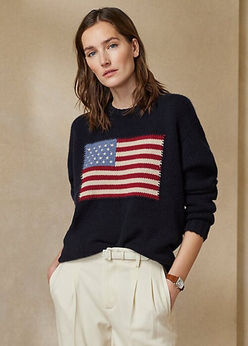 Navy naisten Ralph Lauren Flag Cashmere Crewneck neulepuserot Navy naisten Ralph Lauren Flag Cashmere Crewneck neulepuserot