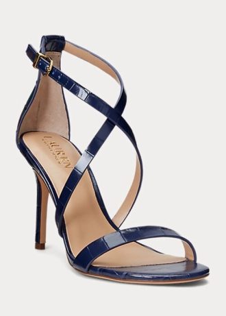 Navy naisten Ralph Lauren Gabriele kohokuvioidut nahkasandaalit Navy naisten Ralph Lauren Gabriele kohokuvioidut nahkasandaalit