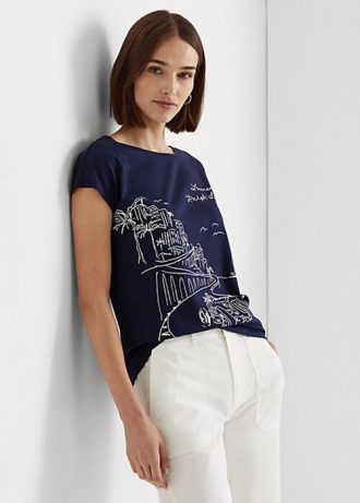 Navy naisten Ralph Lauren Graphic Jersey T-paidat