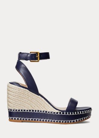 Navy naisten Ralph Lauren Hilarie Nahkainen Espadrille