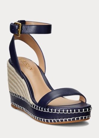 Navy naisten Ralph Lauren Hilarie Nahkainen Espadrille