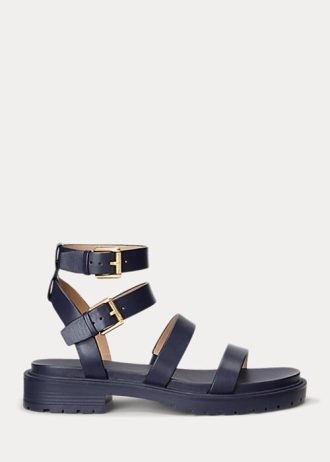 Navy naisten Ralph Lauren Kayleen Nappa -nahkasandaalit Navy naisten Ralph Lauren Kayleen Nappa -nahkasandaalit