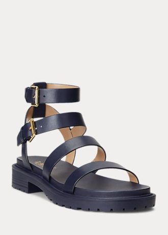 Navy naisten Ralph Lauren Kayleen Nappa -nahkasandaalit Navy naisten Ralph Lauren Kayleen Nappa -nahkasandaalit
