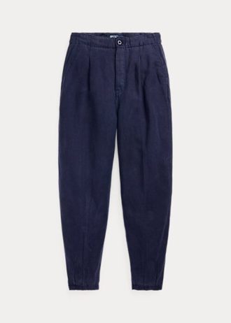 Navy naisten Ralph Lauren laskostettu pellava-sekoite Twill Pants Navy naisten Ralph Lauren laskostettu pellava-sekoite Twill Pants