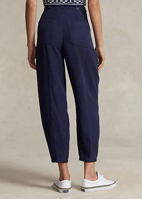 Navy naisten Ralph Lauren laskostettu pellava-sekoite Twill Pants Navy naisten Ralph Lauren laskostettu pellava-sekoite Twill Pants